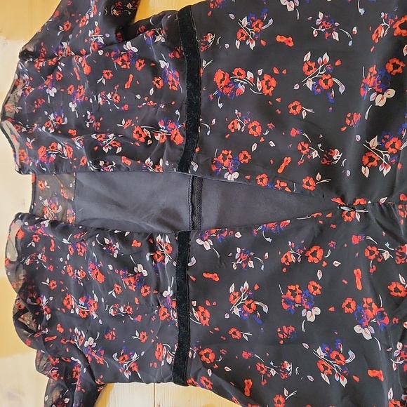 Lulus Dress Floral Black Long Sleeve Mini Sheer Pleated Ruffle A Line Sz M - Picture 10 of 16